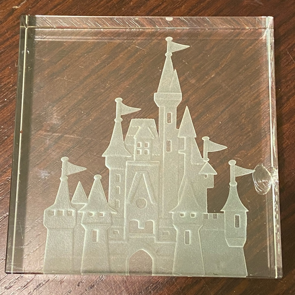 Disney Robert Guenther Etched Glass Paperweight DISNEY CASTLE Cinderella READ